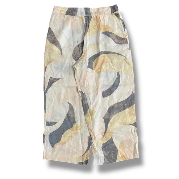 Rachel Zoe Linen Abstract Print Wide Leg Pants Elastic Waist Beige L - Picture 8 of 9
